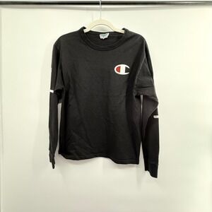 Champion Men's Small Black Long Sleeve Logo Spellout Athletic Shirt